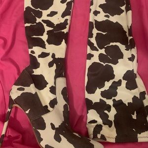 Steve Madden, brown cow print thigh high boots!